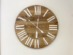 Dark Stained Solid Ash Wood Wall Clock with White Roman Numerals