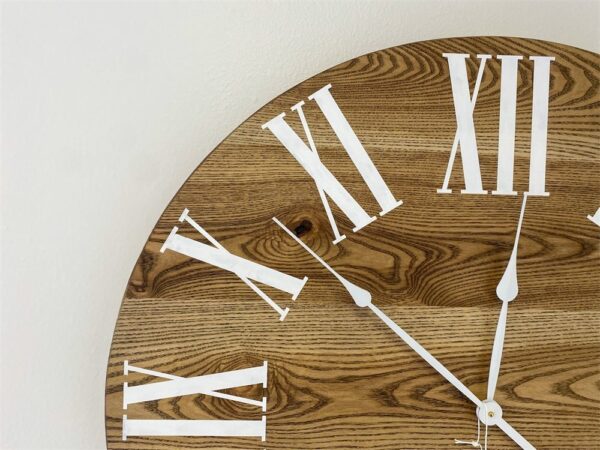Dark Stained Solid Ash Wood Wall Clock with White Roman Numerals