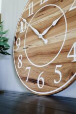 Solid Hickory Wood Wall Clock with Numbers and Lines