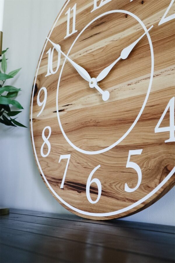 Solid Hickory Wood Wall Clock with Numbers and Lines