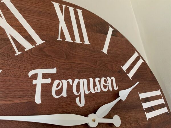 Personalized Solid Walnut Wood Wall Clock with White Numbers
