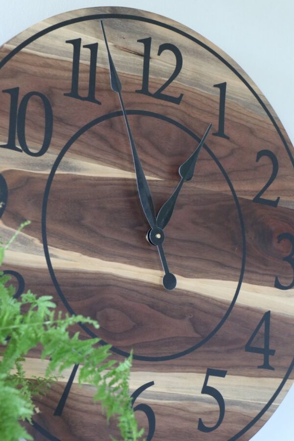 Live Edge 26" Black Walnut Wall Clock with Black Numbers (in stock)