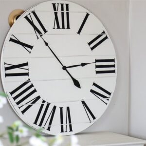 Simple 36" Farmhouse Style Large White Distressed Wall Clock with Black Roman Numerals (in stock)