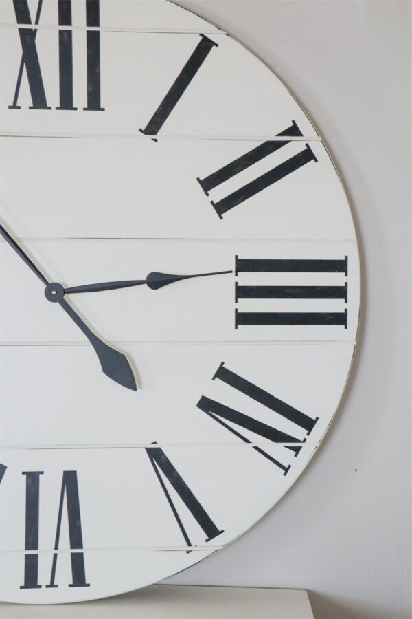 Simple 36" Farmhouse Style Large White Distressed Wall Clock with Black Roman Numerals (in stock)