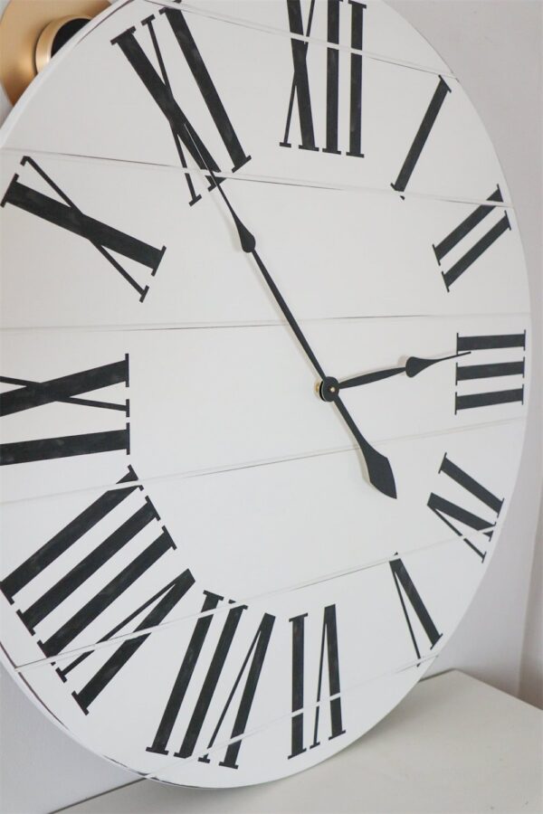 Simple 36" Farmhouse Style Large White Distressed Wall Clock with Black Roman Numerals (in stock)