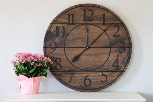 Large Dark Distressed Wall Clock, Stained clock, Oversized clock