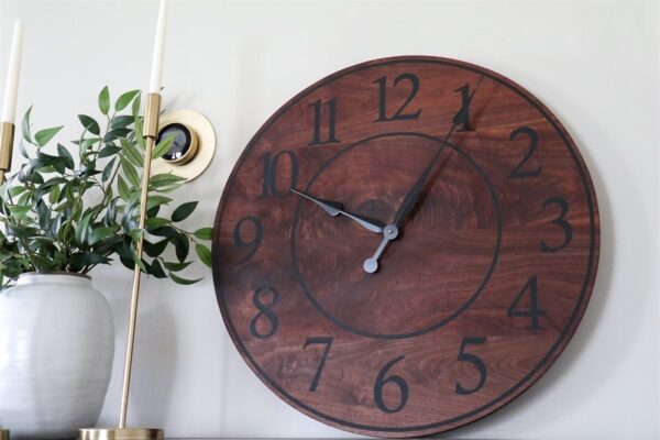 Solid Walnut Wood Wall Clock with Black Numbers