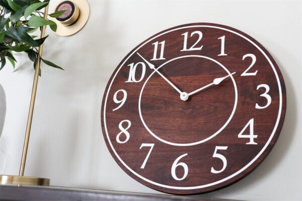 Solid Wood Walnut Wall Clock with White Numbers