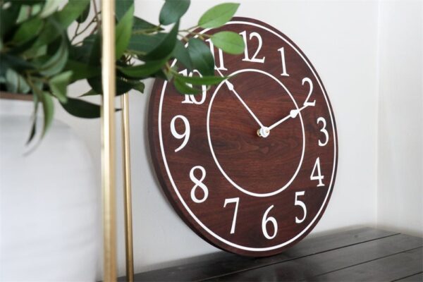 Solid Wood Walnut Wall Clock with White Numbers