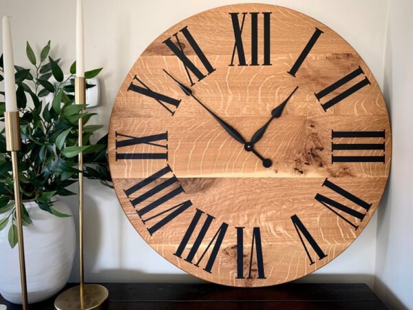 Simple Large Quartersawn White Oak Wall Clock with and Roman Numerals