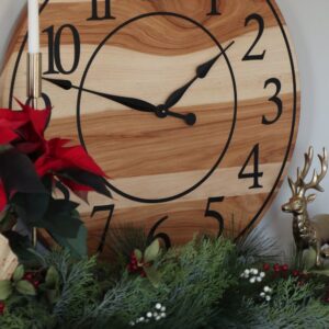 Solid Hickory Wood Wall Clock with Numbers and Lines