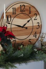 Solid Hickory Wood Wall Clock with Numbers and Lines