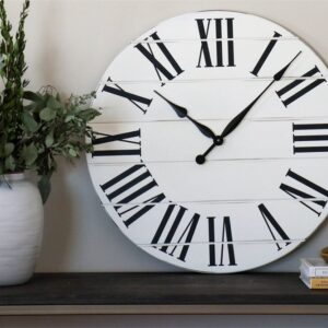 White Lightly Distressed Wooden Farmhouse Wall Clock