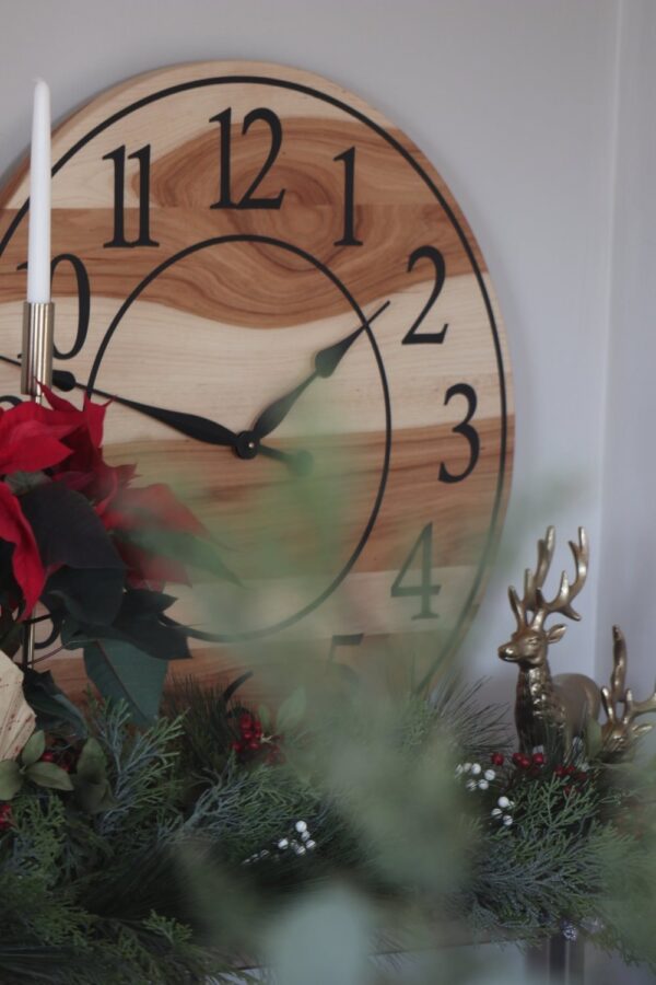 Solid Hickory Wood Wall Clock with Numbers and Lines