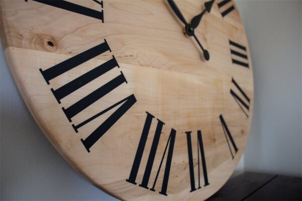 Large Solid Soft Maple Wood Clock with Black Roman Numerals