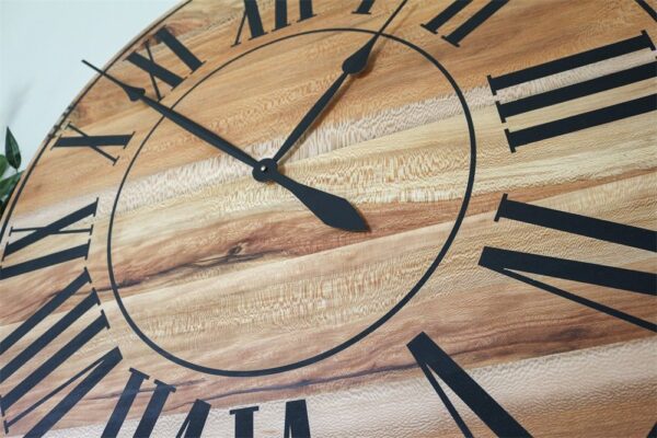 Large Quartersawn Sycamore Hardwood Wall Clock with Black Roman Numerals