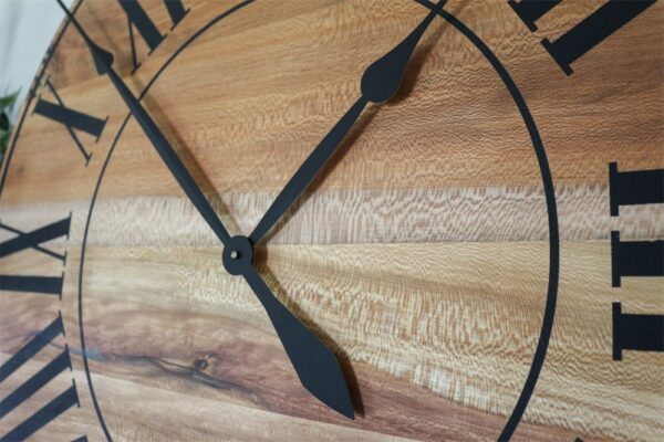 Large Quartersawn Sycamore Hardwood Wall Clock with Black Roman Numerals