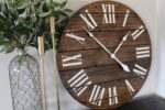 Dark Stained Large Farmhouse Wall Clock with White Roman Numerals