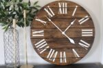Dark Stained Large Farmhouse Wall Clock with White Roman Numerals